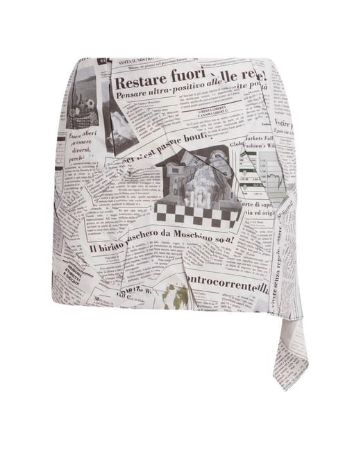 Moschino White Minijupe En Coton Imprimé Journal