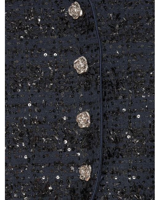 ROTATE BIRGER CHRISTENSEN Blue Sequin-Embellished Puff-Sleeve Jacket