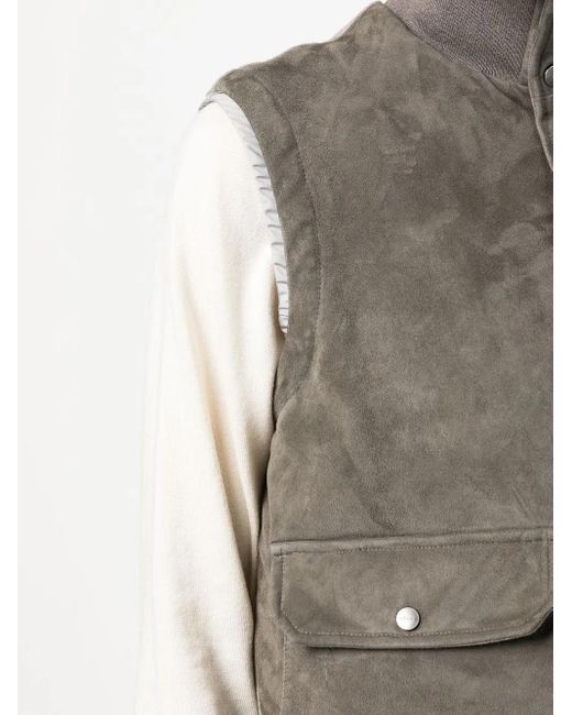 Kiton Gray Feather-Down Suede Padded Gilet for men