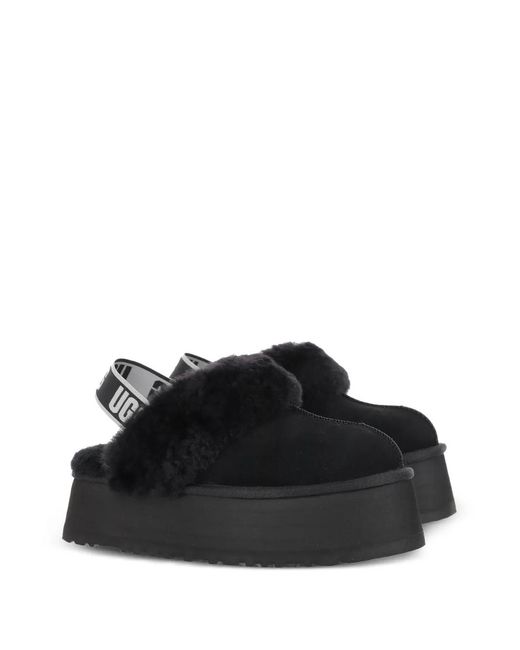 Ugg Black Shearling-Trim Platform Slippers