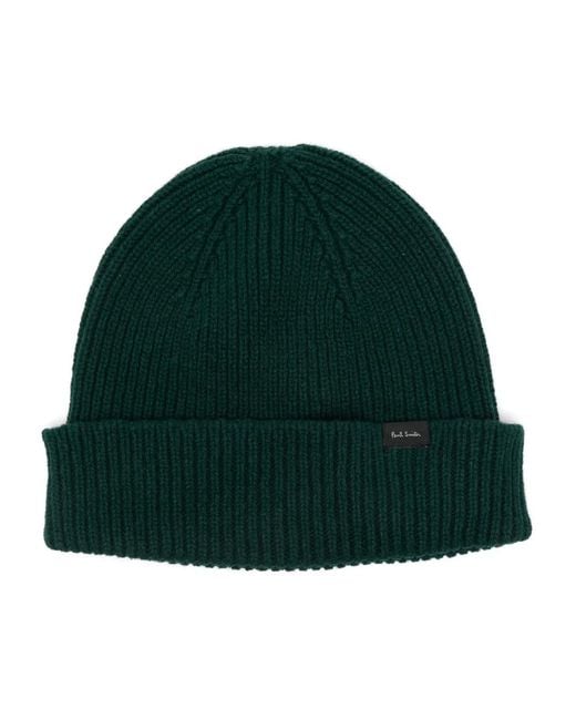 Paul Smith Green Ribbed Beanie for men