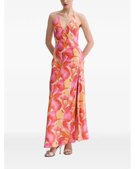 Bardot White Yve Leaf-Print Halterneck Maxi Dress
