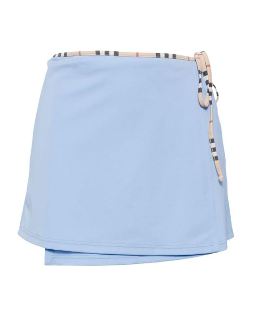 Burberry Blue Vintage-check Detailed Wraparound Skirt