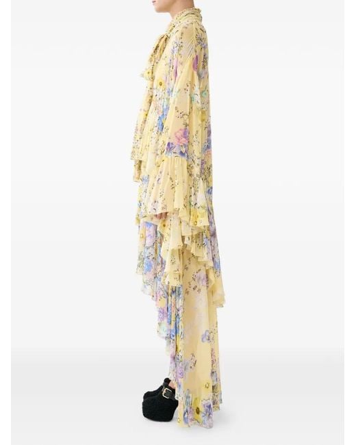 Camilla Metallic Ruffled Floral Print Dress