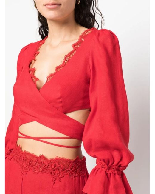 Ermanno Scervino Red Cropped Lace-Detail Top