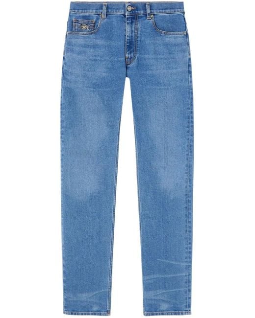 Versace Blue Medusa Head-Embellished Mid-Rise Slim-Fit Jeans for men