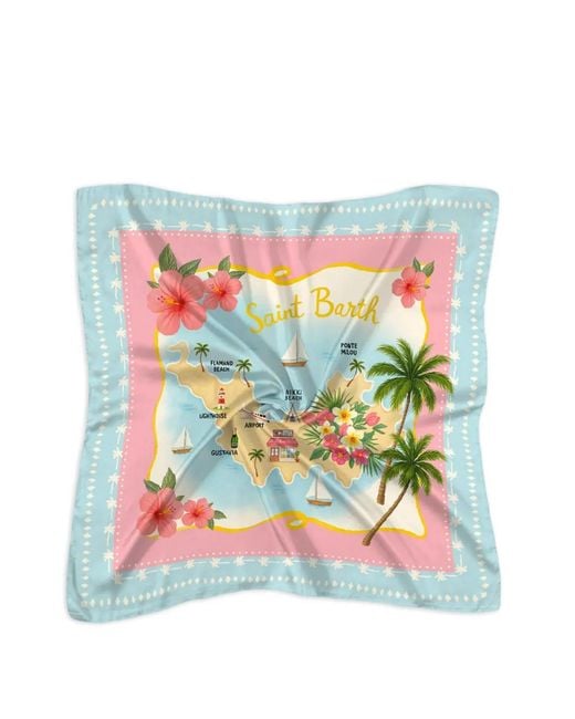 Mc2 Saint Barth White Floral Map Scarf