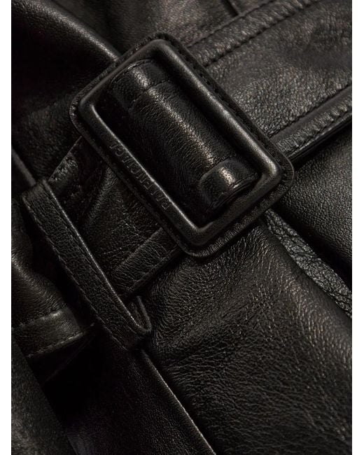 Balenciaga Black Belted Leather Trench Coat