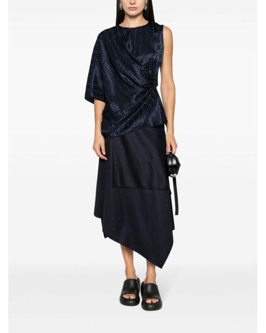 スカート FENDI ASYMMETRICAL WOOL SKIRT Fendi Asymmetrical Midi Skirt in Blue | Lyst