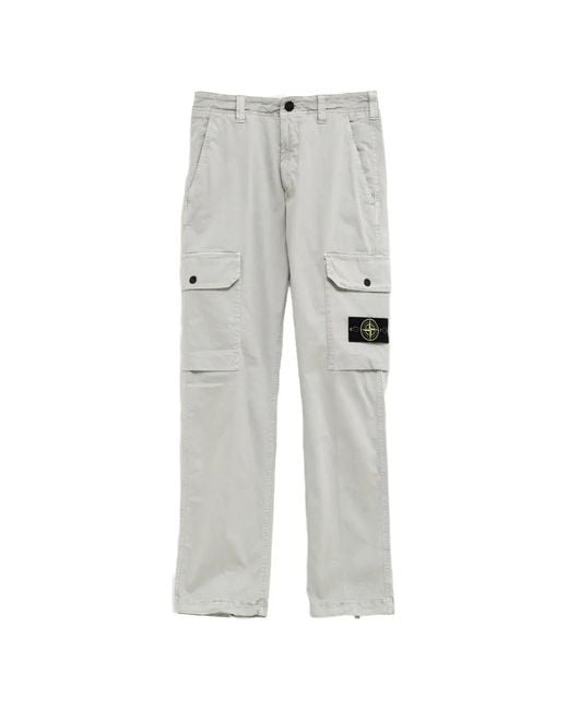 Stone Island Gray Logo-Patch Cargo-Pockets Pants for men