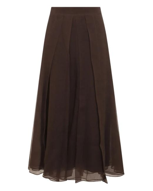 Jupe En Soie À Coupe Mi-Longue Brunello Cucinelli en coloris Brown