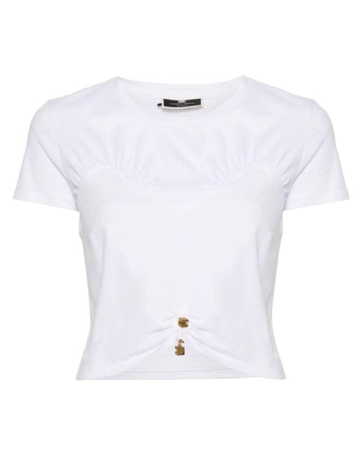 Elisabetta Franchi Logo-pin Cropped T-shirt in het White