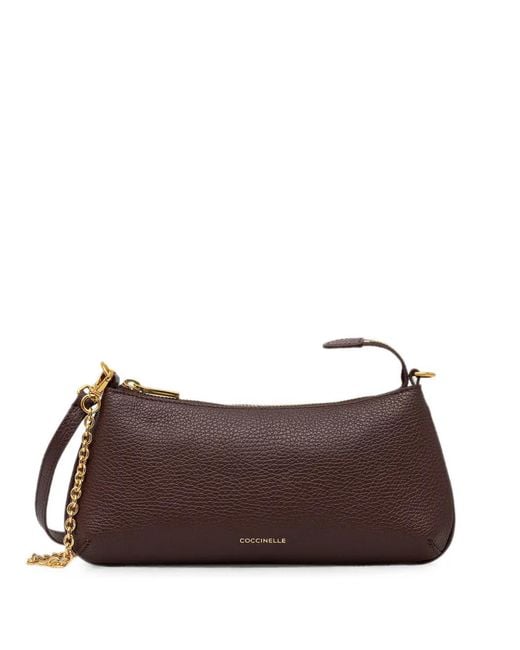 Coccinelle Brown Mini C-Me Chain Grainy-Leather Chain-Link Shoulder Bag