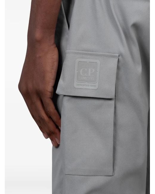 C P Company Gray Logo-Patch Cargo Trousers for men