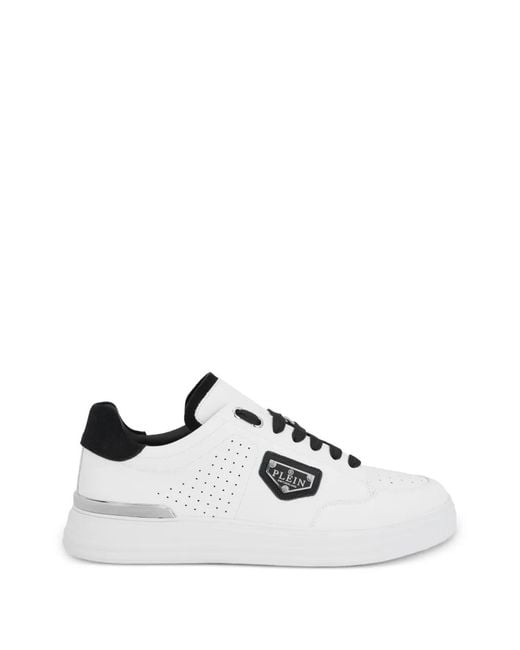 Philipp Plein White Logo-Plaque Lace-Up Sneakers