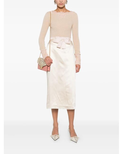 Valentino Garavani Natural Lace-Trim Ribbed Top