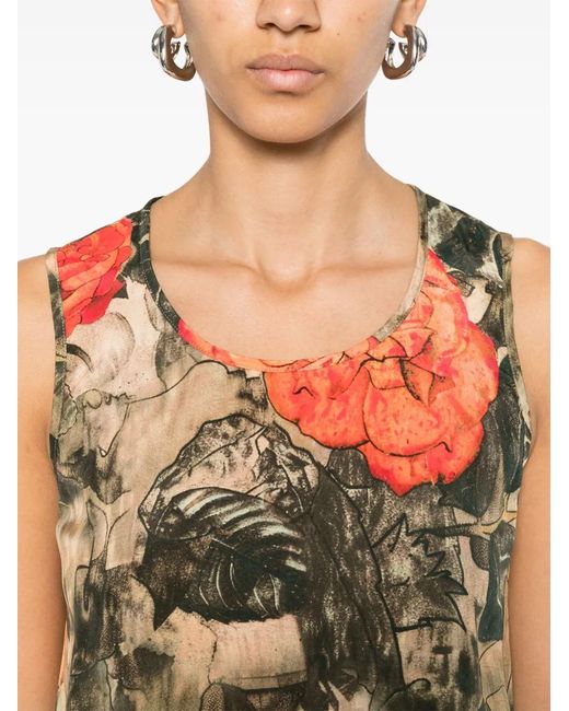 R13 Green Floral-Print Midi Dress
