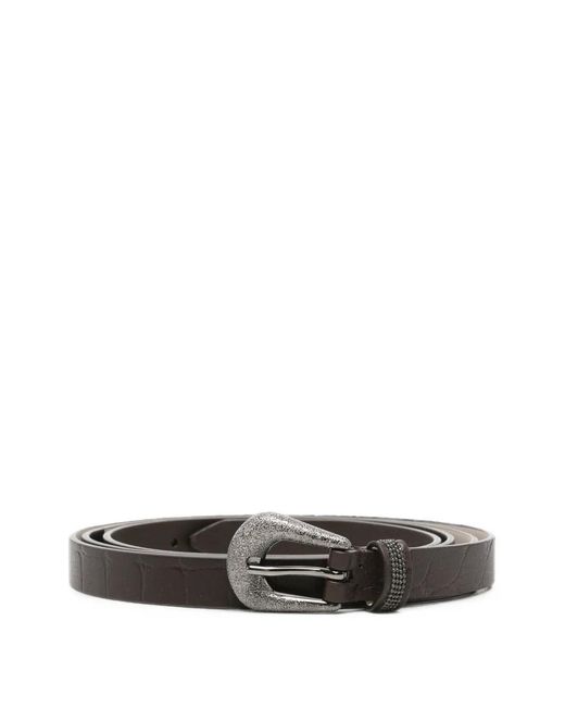 Brunello Cucinelli White Croc-Effect Monili-Embellished Belt