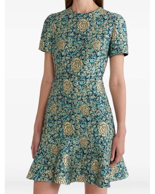 Saloni Green Robe Courte En Brocart À Motif Rose