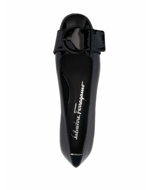 Ferragamo Black Ferragamo Buckle-Detail Ballerina Pumps