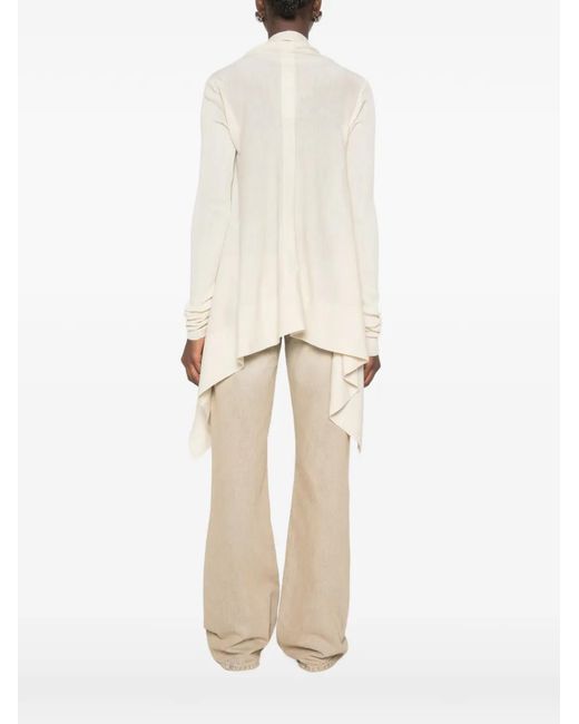 Rick Owens White Asymmetric Draped Cardigan