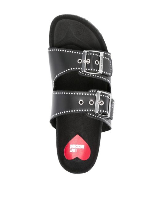 Love Moschino Black Stud-embellished Buckled Sandals