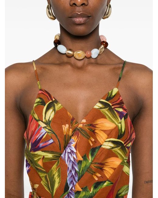 Farm Rio Metallic Floral-Print Midi Dress