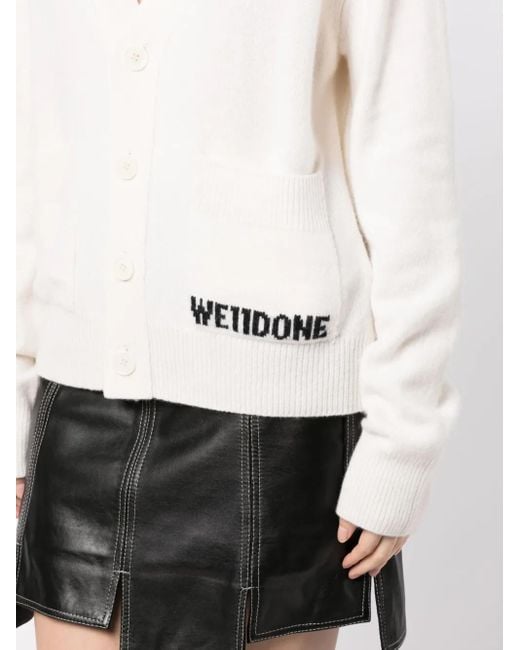 we11done White Logo-Intarsia Wool Cardigan