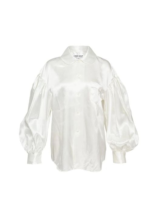 Comme des Garçons White Garment-Washed Puff-Sleeve Blouse