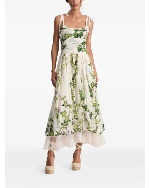 Alice + Olivia Green Haven Floral Midi Dress