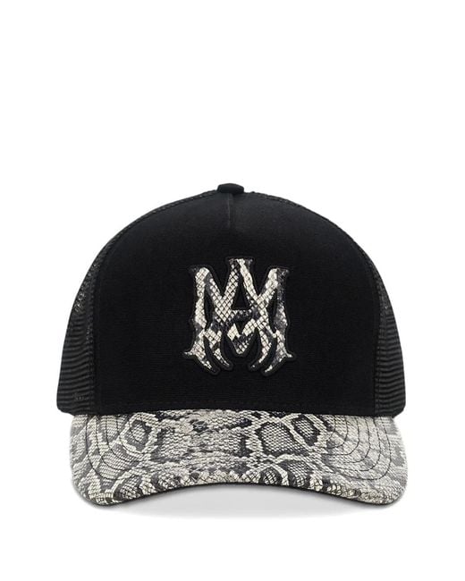 Amiri Black Logo Snake Trucker Cap for men