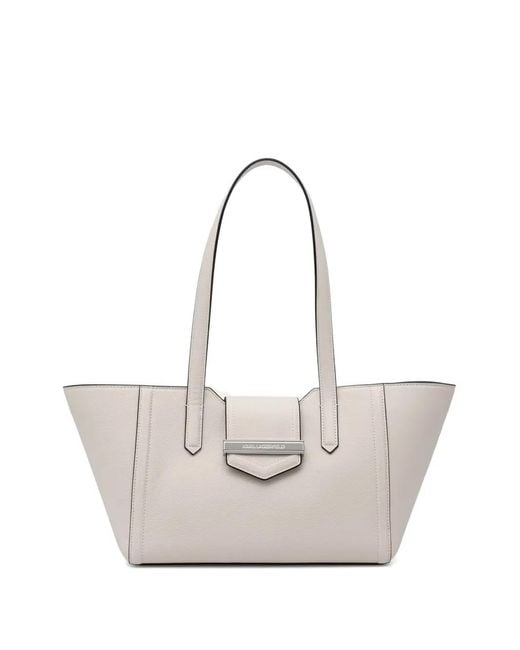 Karl Lagerfeld Natural Logo-Plaque Grained-Leather Tote Bag