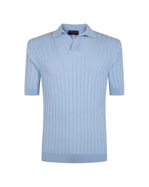 FILIPPO DE LAURENTIIS Blue Ribbed-Knit V-Neck T-Shirt for men