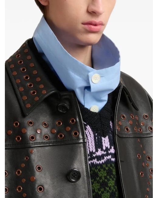 Marni Black Veste En Cuir Avec Devant Clouté for men