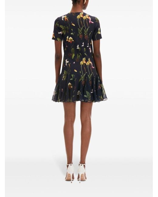 Oscar de la Renta Black Orchid Cady-Inset Mini Dress