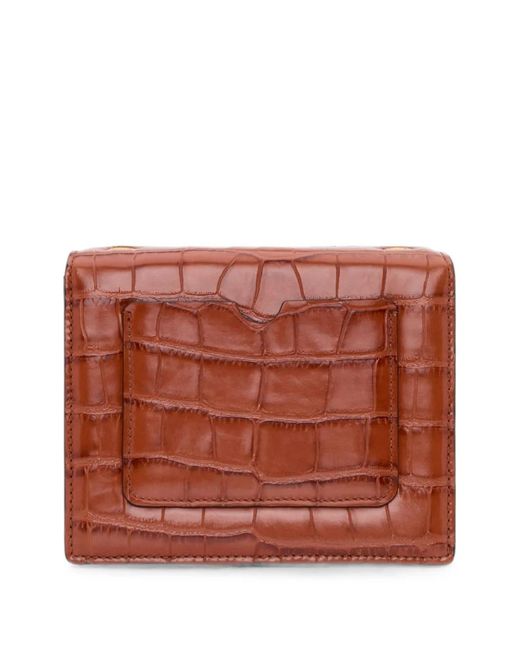 Oscar de la Renta Brown Mini Tro Crocodile-Effect Floral-Appliqué Cutch Bag