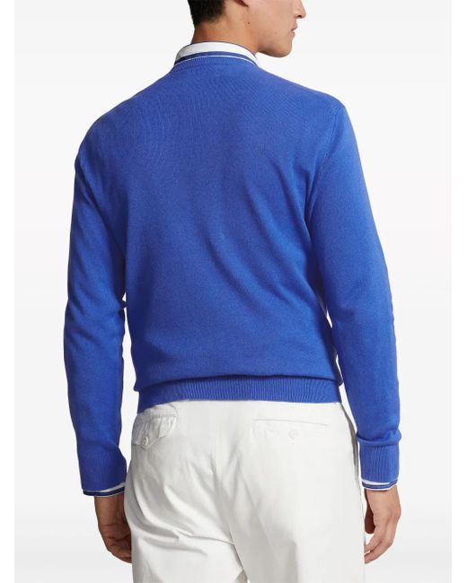 Polo Ralph Lauren Blue Intarsia-Knit Cotton Jumper for men