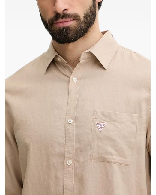 Guess Natural Logo-Patch Chest-Pocket Shirt for men