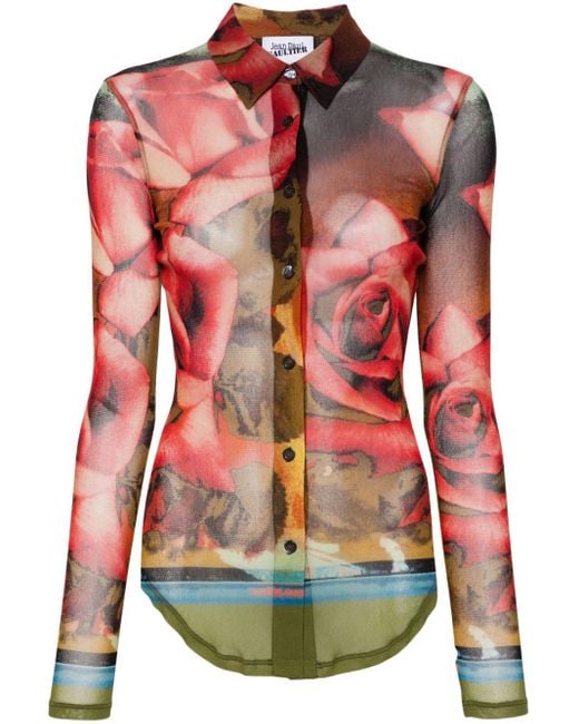 Camisa con estampado de rosas Jean Paul Gaultier de color Red