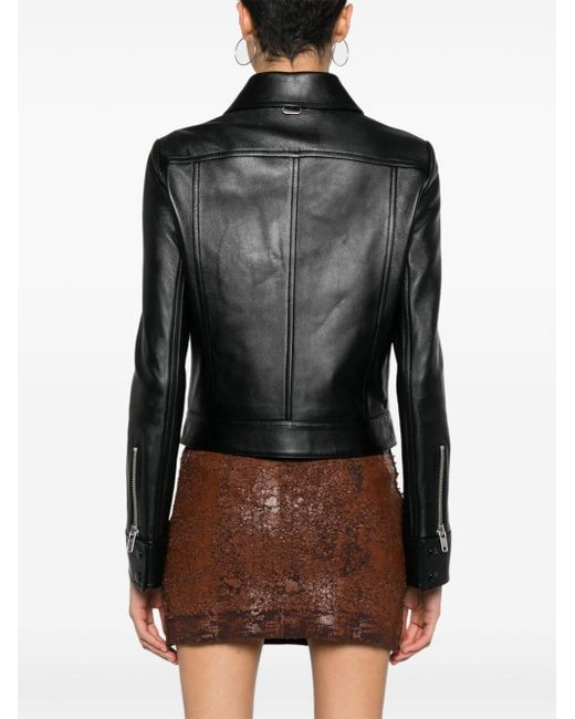 Courreges Black Iconic Zip-up Leather Jacket