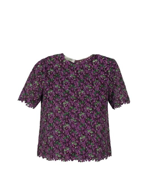 Valentino Garavani Purple Floral-Pattern Top