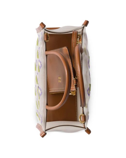 Miu Miu White Embroidered Mesh Top-Handle Bag