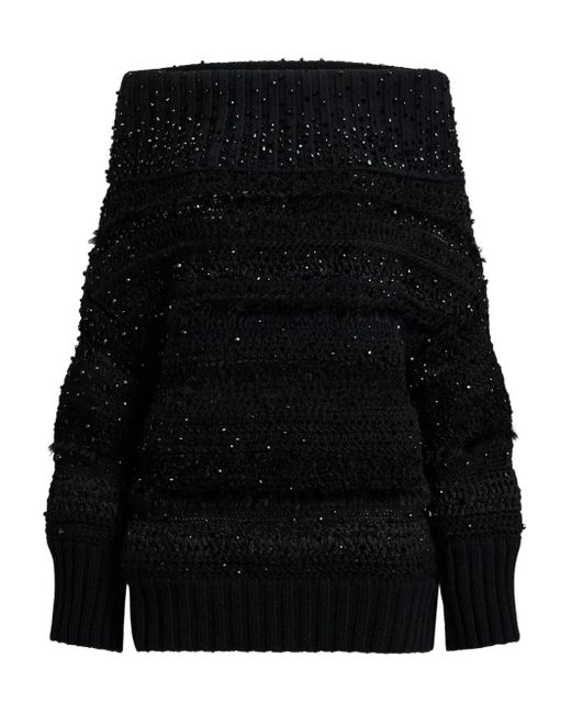 Ralph Lauren Black Schulterfreier Pullover Mit Verzierung