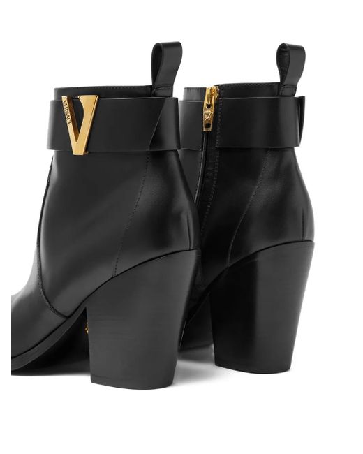 Versace Black Leather V-Buckle Boots