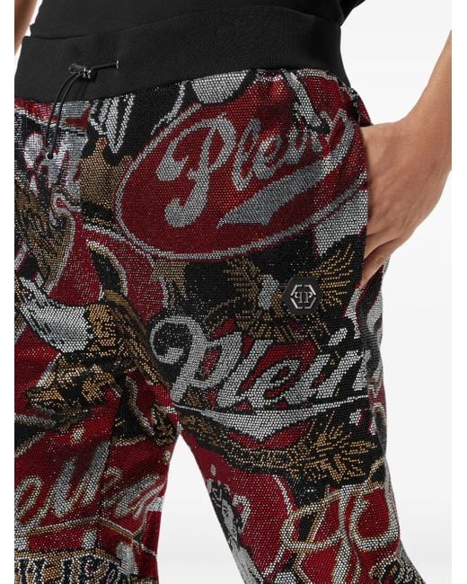 Philipp Plein Blue Plein Beer Stones Rhinestone-Embellished Logo Track Pants for men
