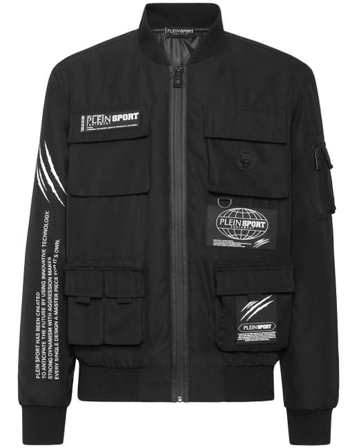 Philipp Plein Black Multi-Pocket Bomber Jacket for men