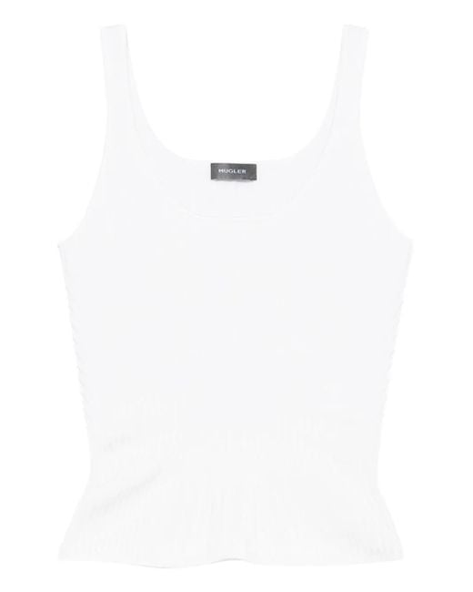 Mugler White Geripptes Trägershirt