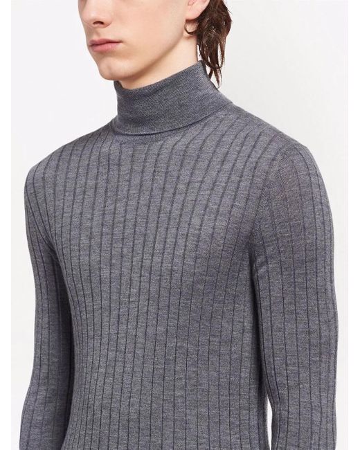 Prada Blue Ribbed Roll Neck Jumper for men