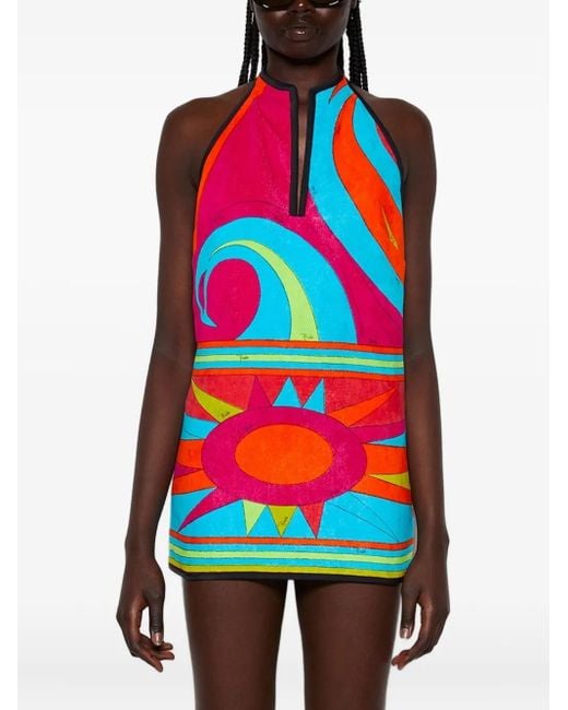 Emilio Pucci Red Printed Halterneck Mini Dress