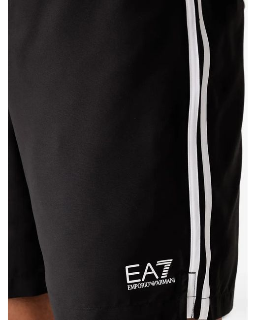 EA7 Black Logo-Print Stripe-Detail Shorts for men